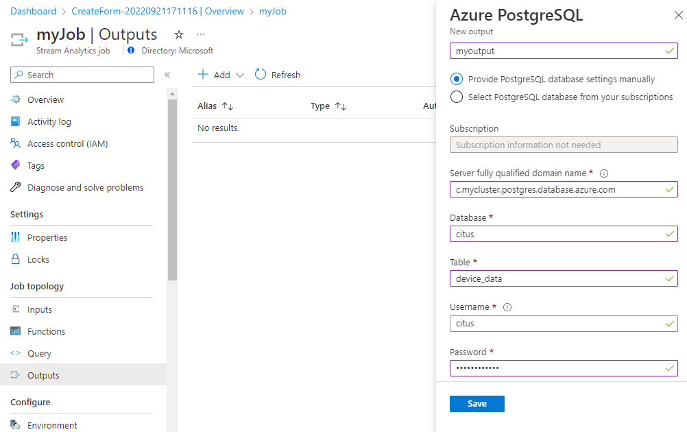 Konfigurieren einer Auftragsausgabe in Azure Stream Analytics