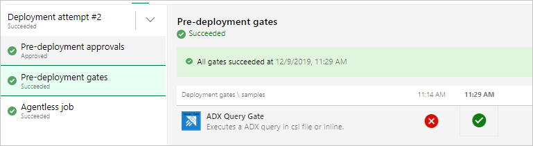 Screenshot eines Beispiels für Query Gate-Aufgabenergebnisse.