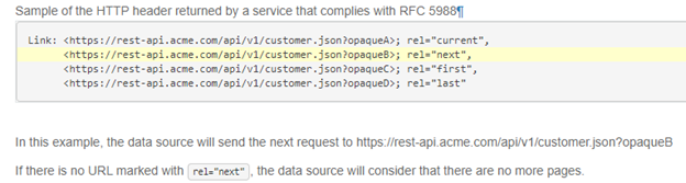 Screenshot mit Beispielen des HTTP-Headers, der RFC 5988 entspricht.