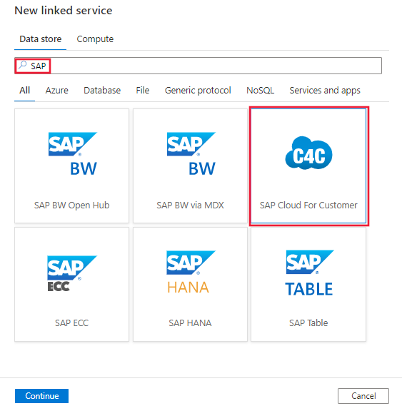 Wählen Sie den SAP Cloud for Customer-Connector aus.