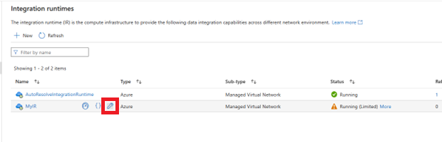 Screenshot der Azure Integration Runtime-Reparatur.