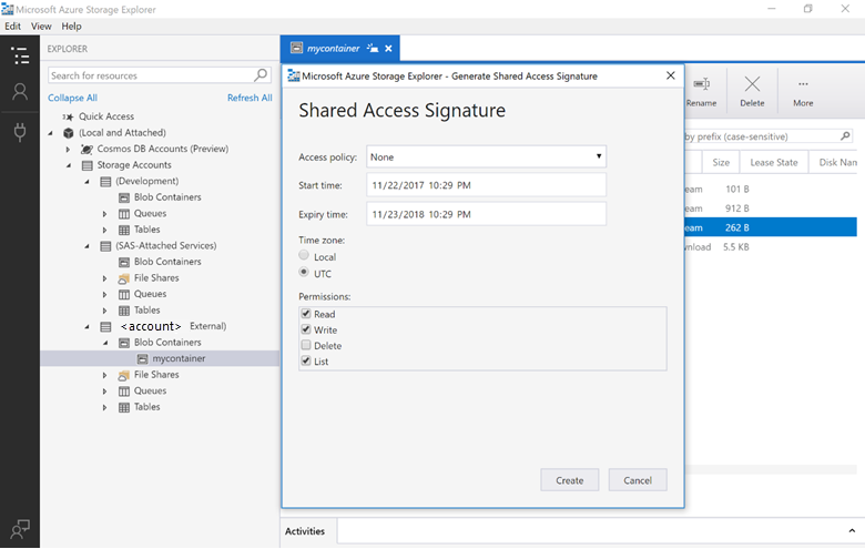 Generieren der Shared Access Signature für den Blobcontainer