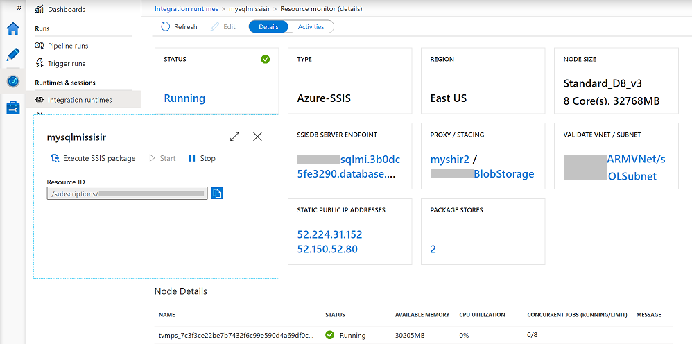 Überwachen Ihrer Azure-SSIS IR – Kachel „STATUS“