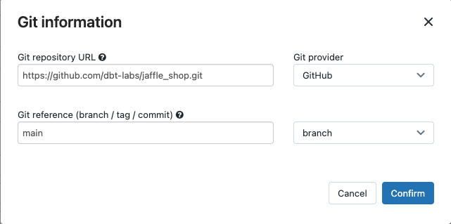 Konfigurieren von dbt project repo