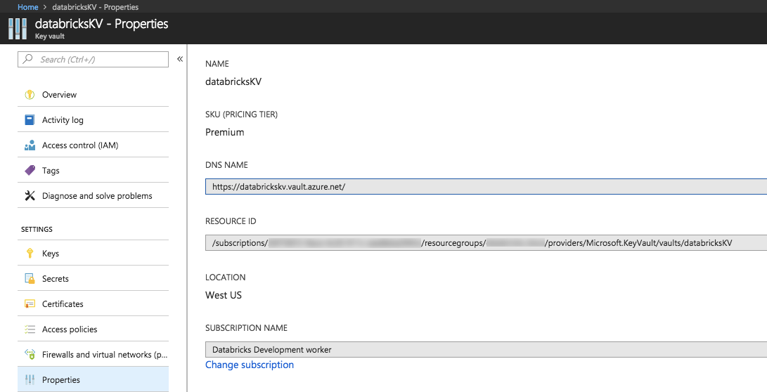 Registerkarte „Eigenschaften“ in Azure Key Vault