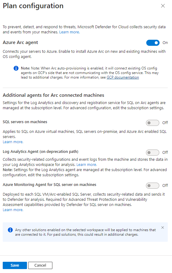 Screenshot: Umschaltflächen für den Defender for Databases-Plan.