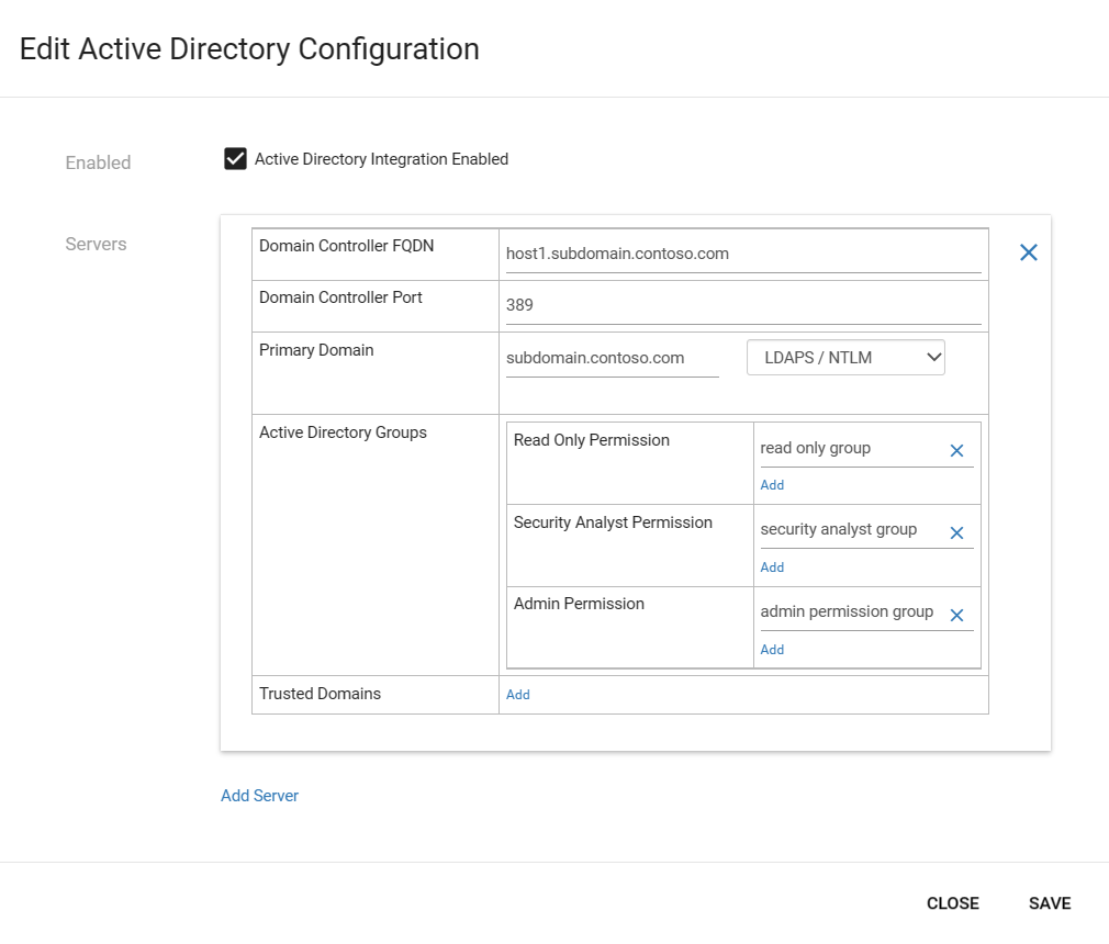 Screenshot: Konfiguration der Active Directory-Integration auf der lokalen Verwaltungskonsole