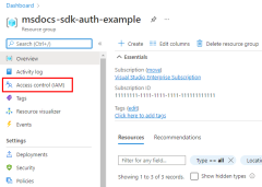 Screenshot des Speicherorts des Menüelements für das Access-Steuerelement (I A M) im linken Menü einer Azure-Ressourcengruppe.