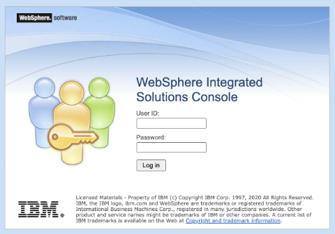 Screenshot der Anmeldeseite der IBM WebSphere Integrated Solutions Console.