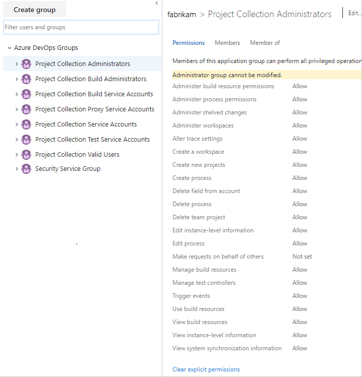 Screenshot der Project-Sammlungsgruppen, lokalen Versionen.