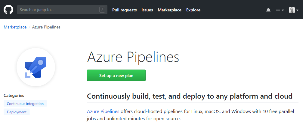 Azure Pipelines-App auf GitHub Marketplace