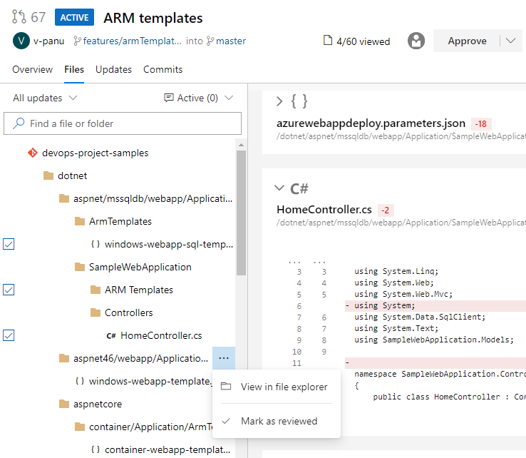 Markieren Sie Dateien in einem Pull Request als überprüft.