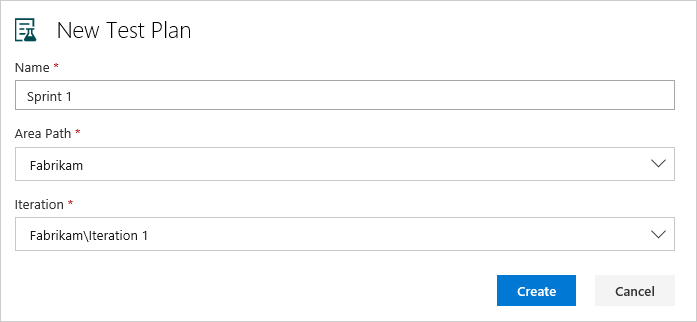 Screenshot, der das Hinzufügen von Testplandetails zeigt.