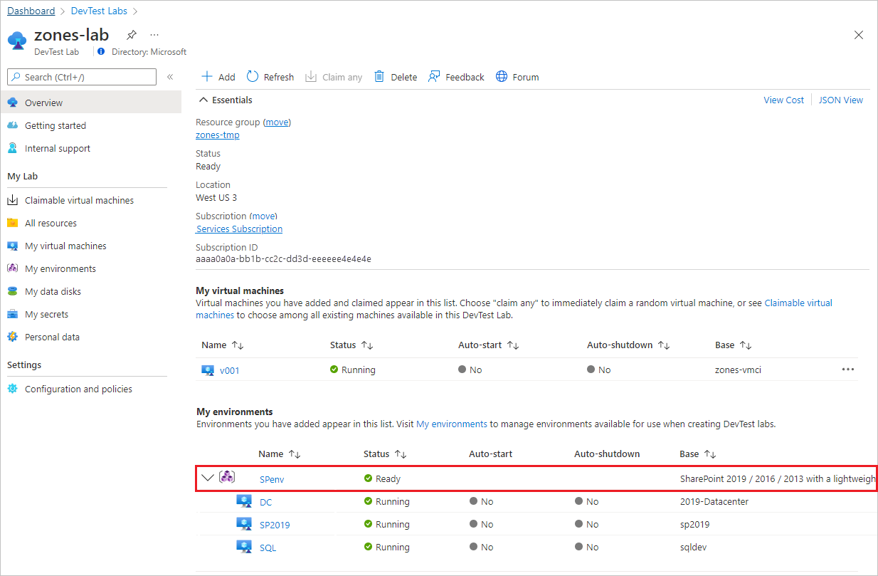 Screenshot: SharePoint-Umgebung in einem Lab.