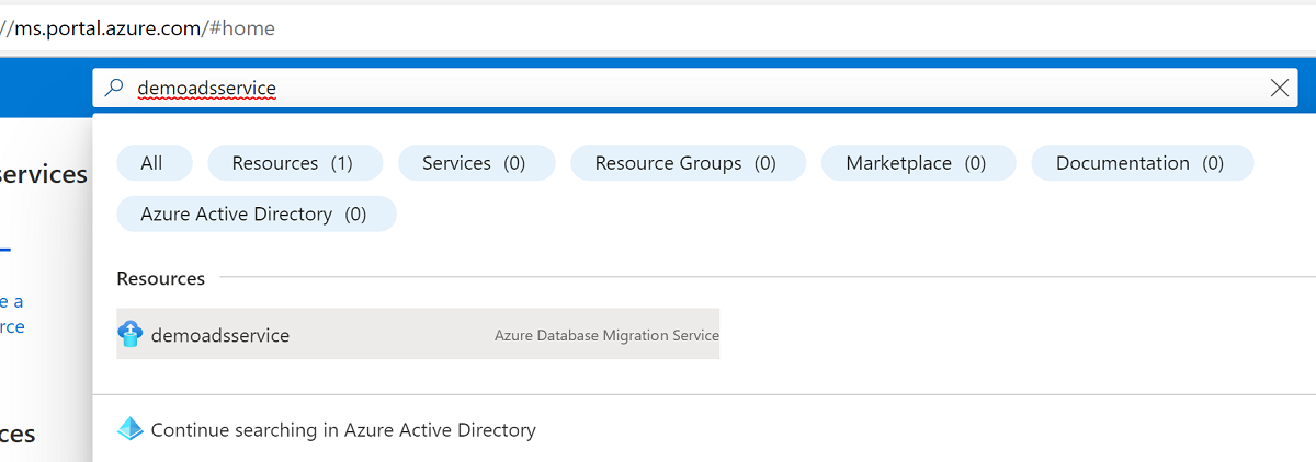 Screenshot: Suche nach einem Ressourcennamen im Azure-Portal.