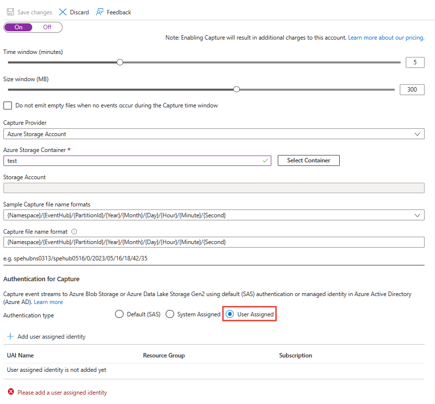 Abbildung: Erfassung von Event Hubs-Daten in Azure Storage oder Azure Data Lake Storage