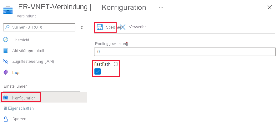 Screenshot des Kontrollkästchens „FastPath“ auf der Verbindungskonfigurationsseite.