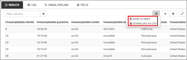 Speichern des Ergebnisses der Apache Hive-Abfrage.