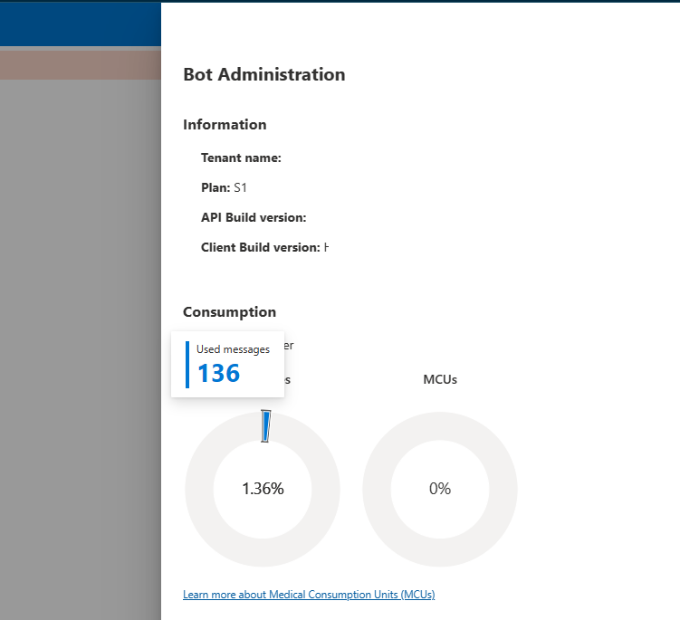 A screenshot of the Azure Health Bot Usage