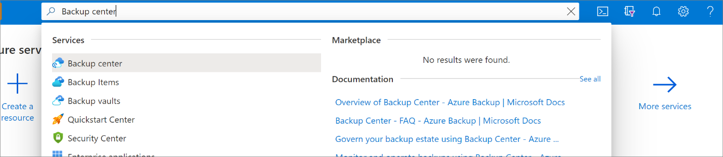 Screenshot, der zeigt, wo Sie „Backup Center“ suchen und auswählen können.