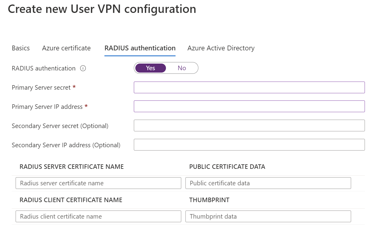 Screenshot: Seite für RADIUS-Authentifizierung