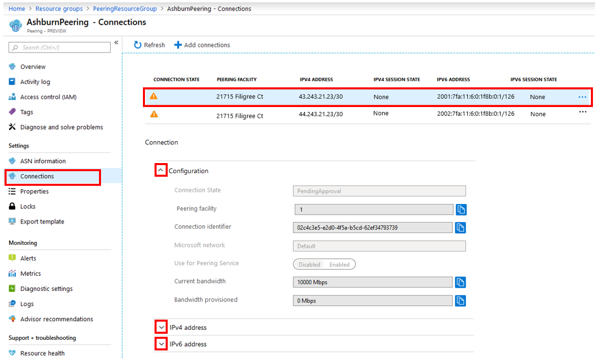 Peering resource Connections