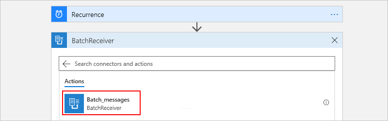 Auswählen der Aktion „Batch_messages – <Ihre Logik-App>“