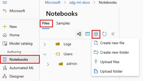 Erstellen oder Hochladen Ihres Setupskripts in die Notebooks-Datei in Studio