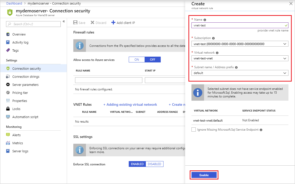 Azure-Portal – Konfigurieren von VNET