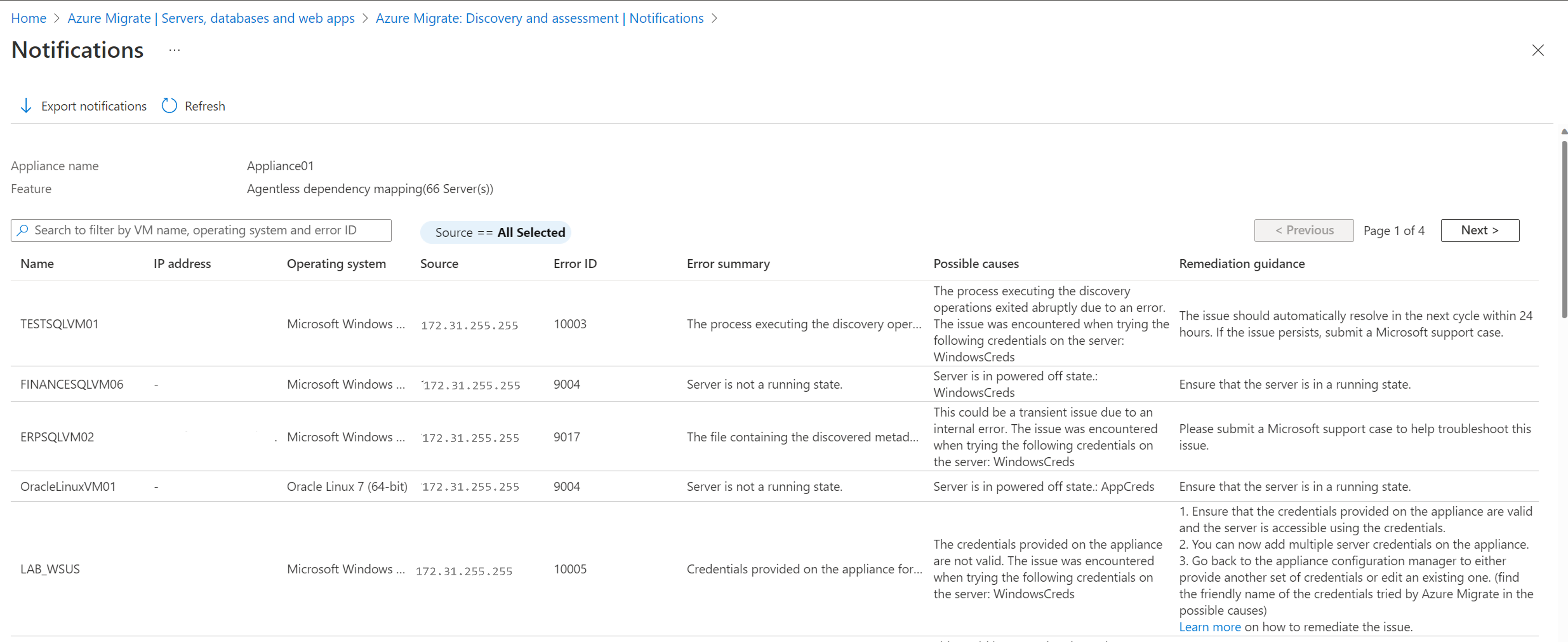 Screenshot: Bildschirm „Benachrichtigungen exportieren“