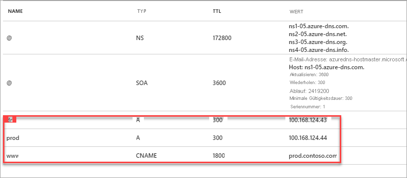 Screenshot of creating DNS zone records.