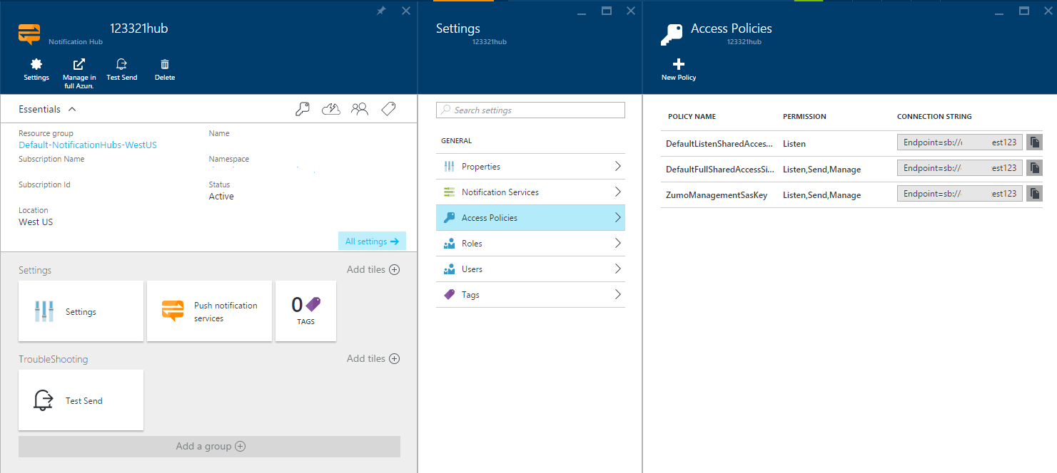 Azure-Portal – Notification Hubs