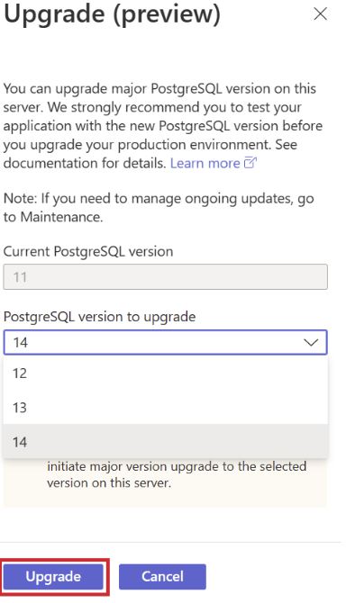 Diagramm: PostgreSQL-Version für das Upgrade.