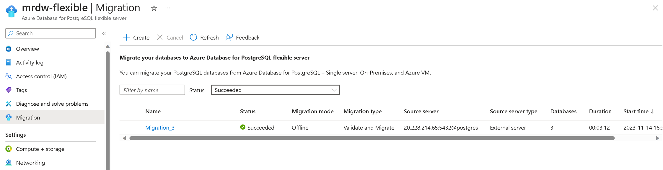 Screenshot: Überwachen der Migration im Azure-Portal