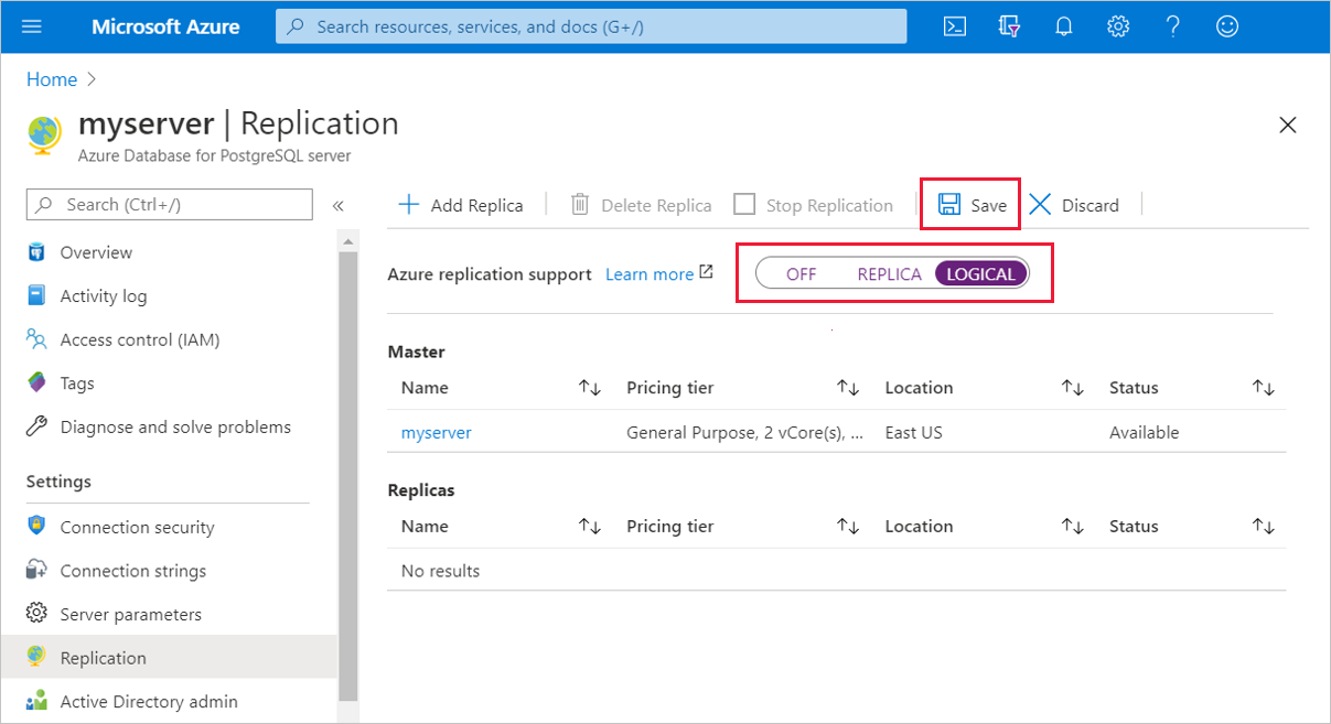 Azure Database for PostgreSQL: Replikation: Azure-Replikationsunterstützung