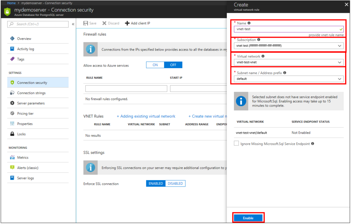 Azure-Portal – Konfigurieren von VNET