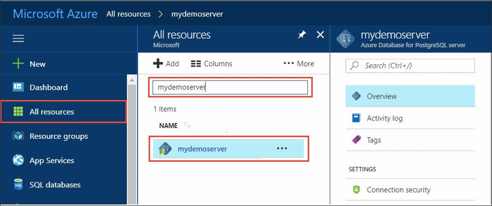 Azure-Datenbank für PostgreSQL – Suchen nach dem Server