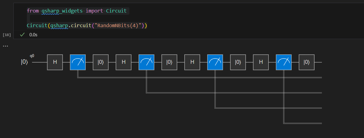 Screenshot des Jupyter-Notizbuchs, in dem gezeigt wird, wie sie den Schaltkreis für einen Q#-Vorgang visualisieren.