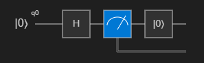 Screenshot des Q#-Schaltkreisfensters mit dem resultierenden Schaltkreisdiagramm für den zufälligen Bitvorgang.