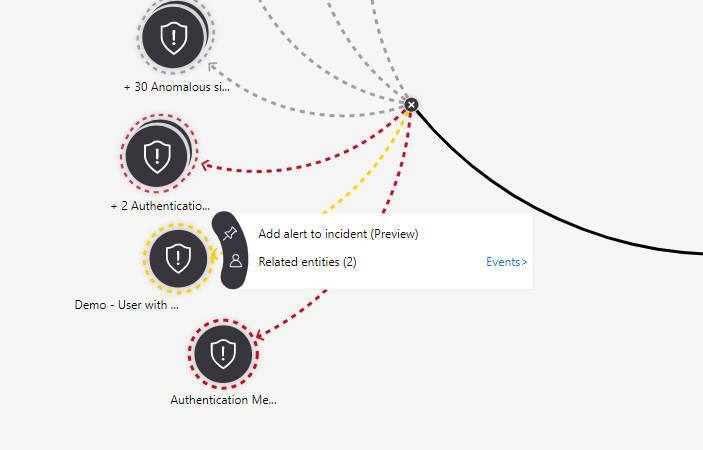 Screenshot der Hinzufügung einer Benachrichtigung zu einem Vorfall im Untersuchungsdiagramm.