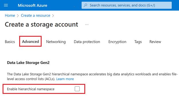 Einstellung „Hierarchischer Namespace“