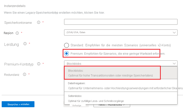 Option für Premium-Blockblob