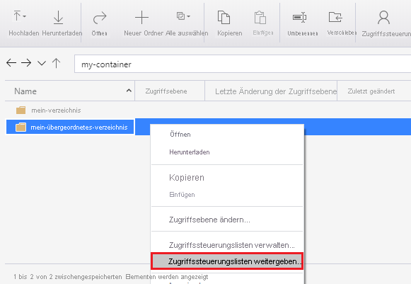 Right-clicking a directory and choosing the propagate access control setting