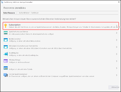 Screenshot that shows the Microsoft Azure Storage Explorer - Select Resource pane