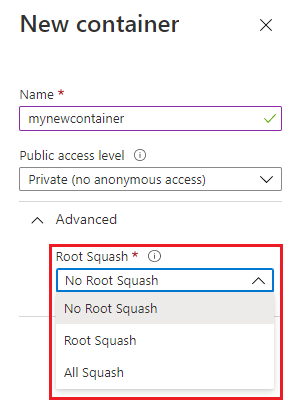 Screenshot der Squashoptionen im Azure-Portal