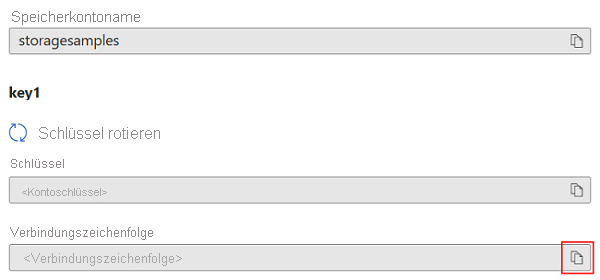 Screenshot, der zeigt, wie Sie Zugriffsschlüssel im Azure-Portal anzeigen