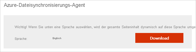 Screenshot: Herunterladen des Agents für Azure-Dateisynchronisierung