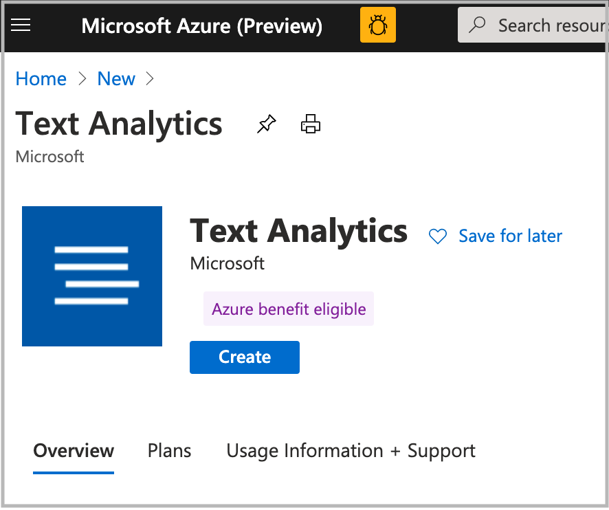 Screenshot: Textanalyse im Portal mit der Schaltfläche „Erstellen“