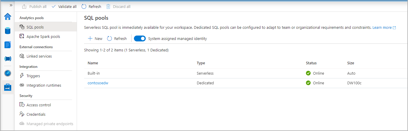 Screenshot: Flow zum Erstellen eines SQL-Pools – Ressourcenbereitstellung