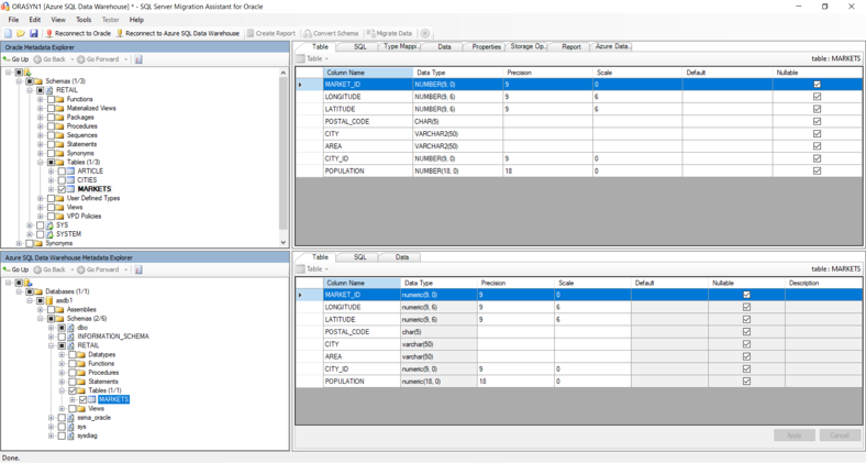 Der Screenshot zeigt, wie der SQL Server-Migration Assistant für Oracle viele Teile des Migrationsprozesses automatisieren kann